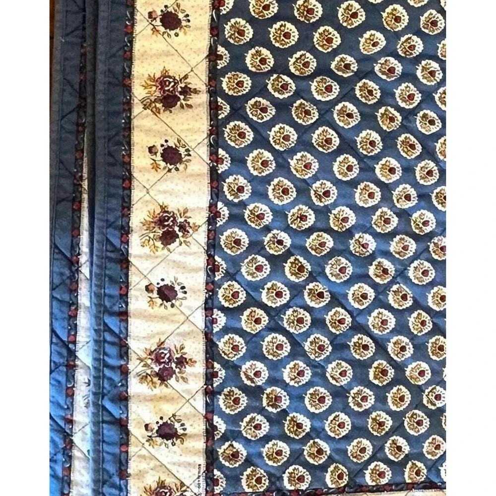 French Quilted Cotton Placemats Blue Floral Made in France Set of 8